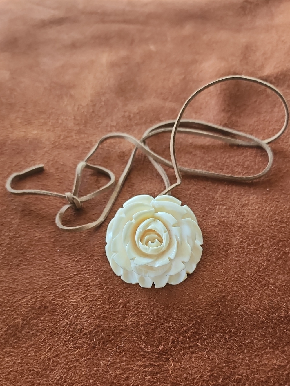 Vintage Ivory Floral  Carved Bone Pendant Necklace - Women Jewelry Romantic Boho